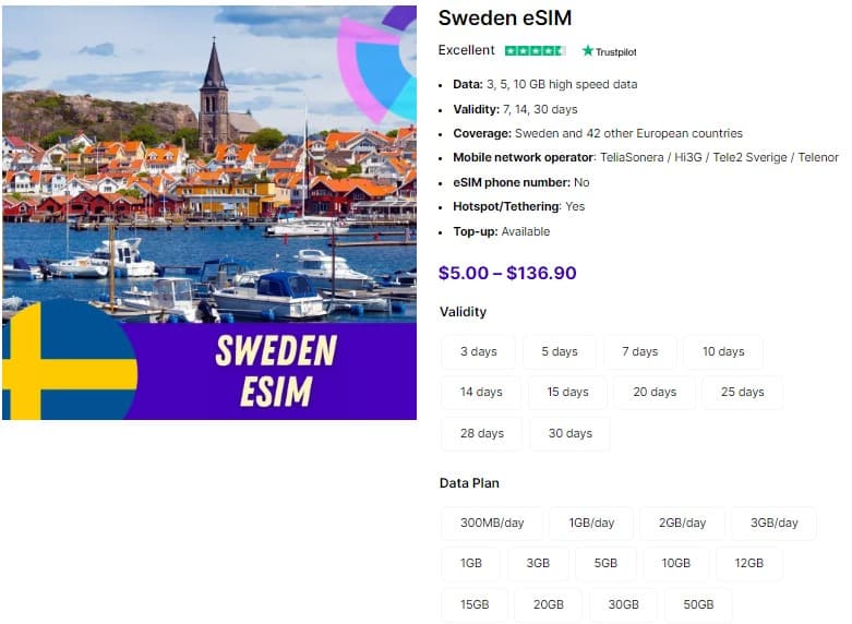 Sweden eSIM plans
